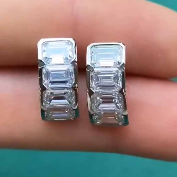 Stylish 8 ctw Emerald Cut White Gemstone Minimalist Design Earrings -JOSHINY