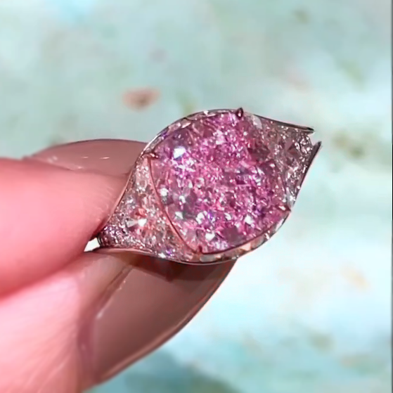 Exquisite 6 ctw Cushion Cut Pink Gemstone Ring -JOSHINY