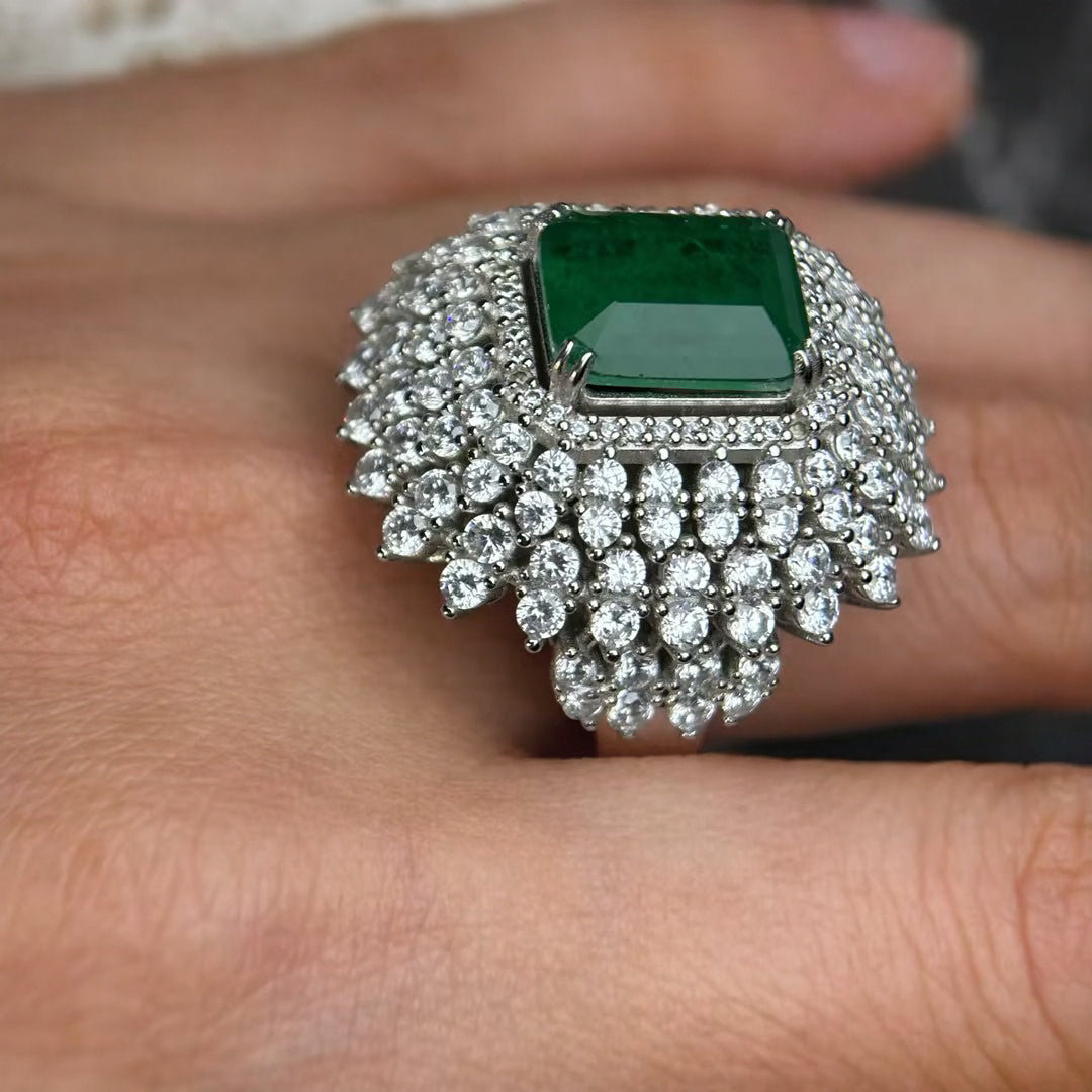 4.26Ct Emerald Cut Gemstone Cluster Ring-JOSHINY