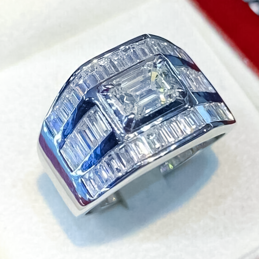 Stylish 4 ctw Emerald Cut White Gemstone Ring -JOSHINY