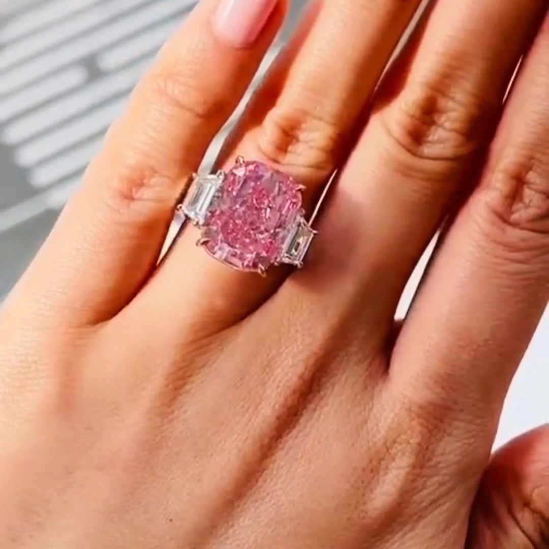 10.57ct Cushion Cut Eternal Pink Gemstone Ring -JOSHINY