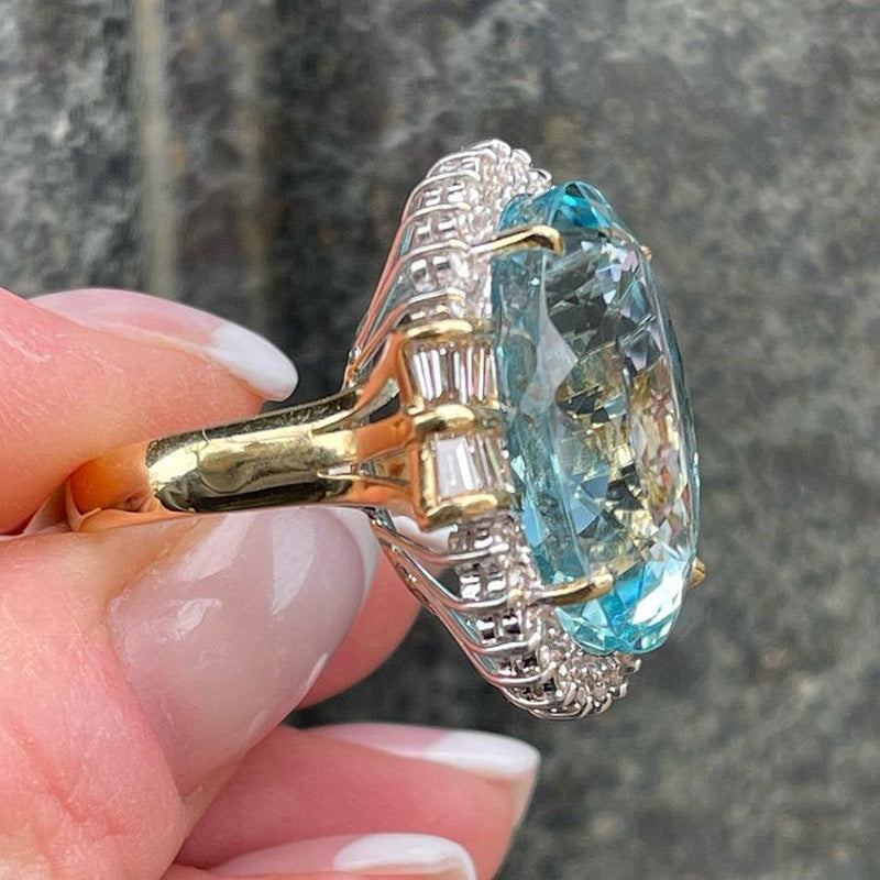 26.26ct Oval Cut Aquamarine Ring -JOSHINY