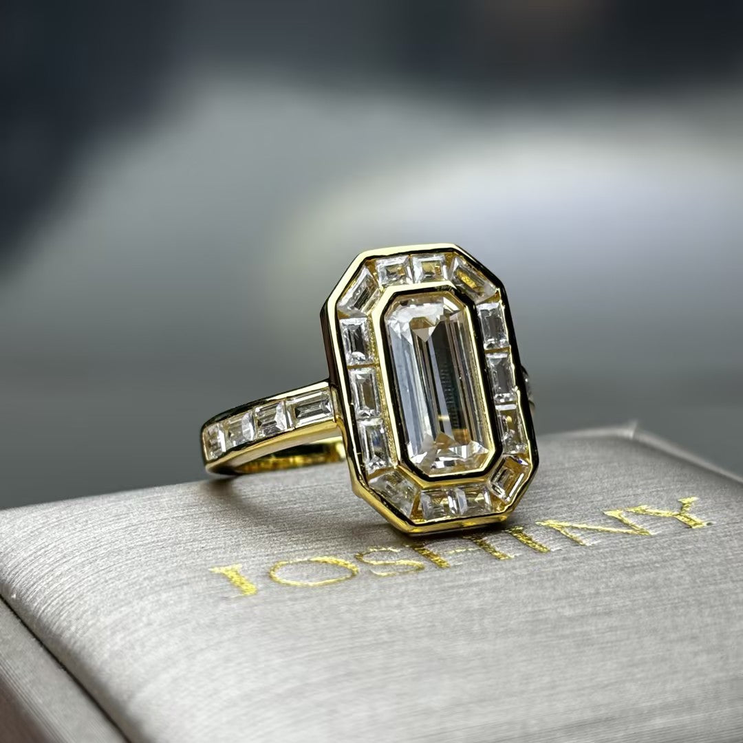5 CTW Emerald Cut White Cubic Zirconia 925 Sterling Silver Ring -JOSHINY