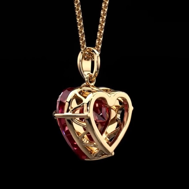 5ct Heart Ruby Charm Necklace-JOSHINY