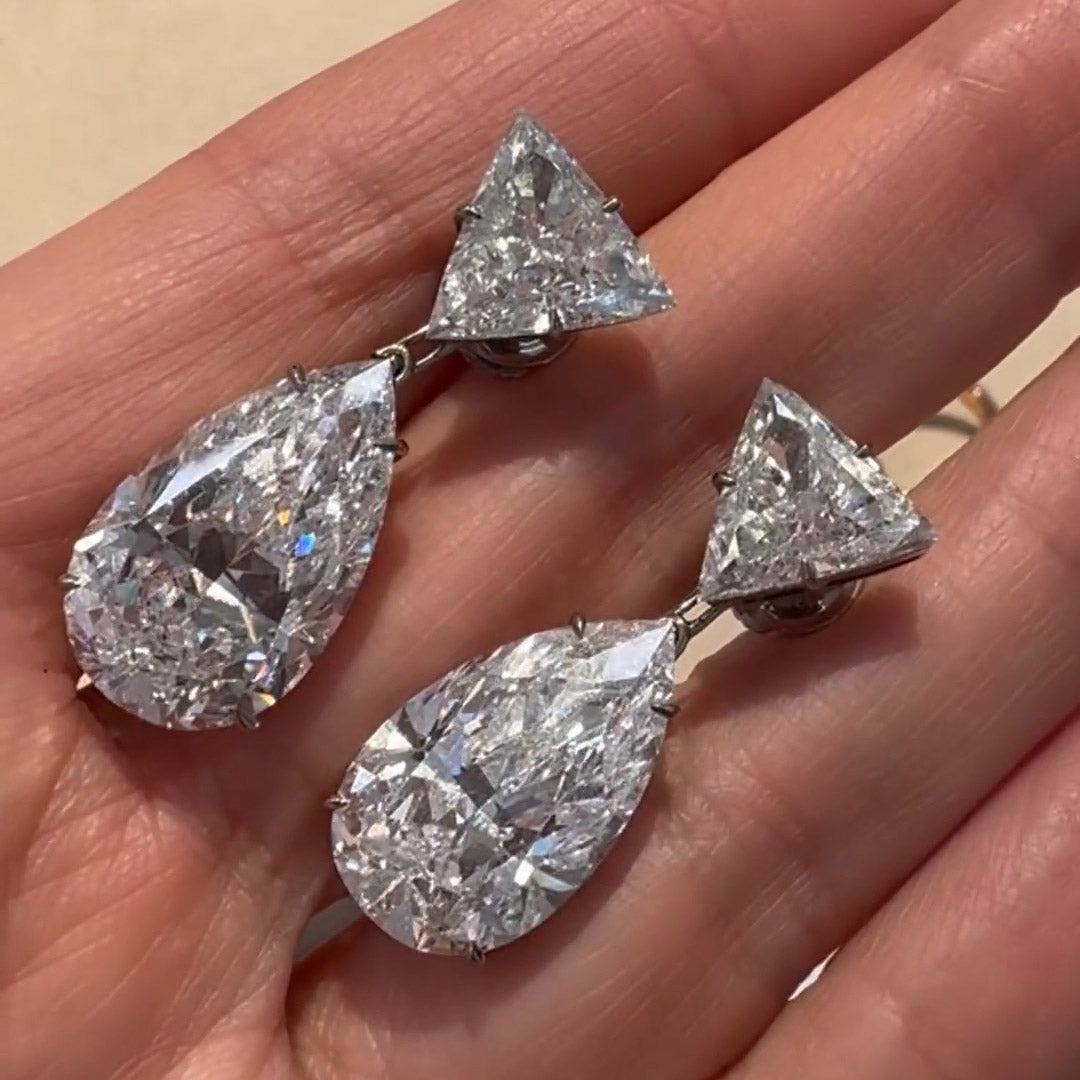 20ctw Pear and Triangle Cut Drop Earrings -JOSHINY
