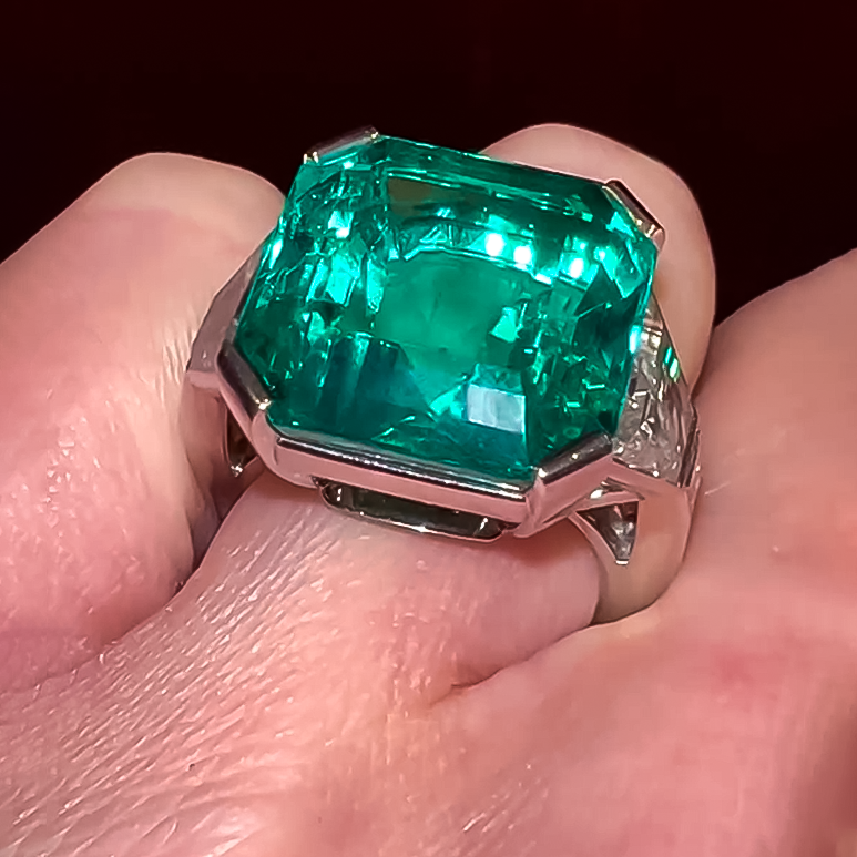 Classic Three Stone 20 ctw Square Cut Emerald Ring -JOSHINY