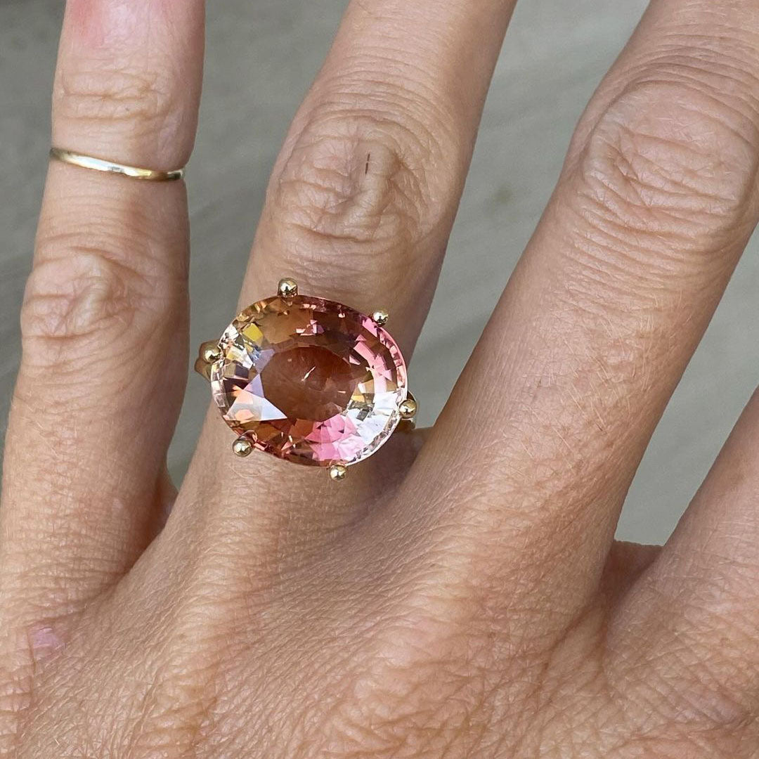 10ct Oval Peach color Tourmaline Ring -JOSHINY