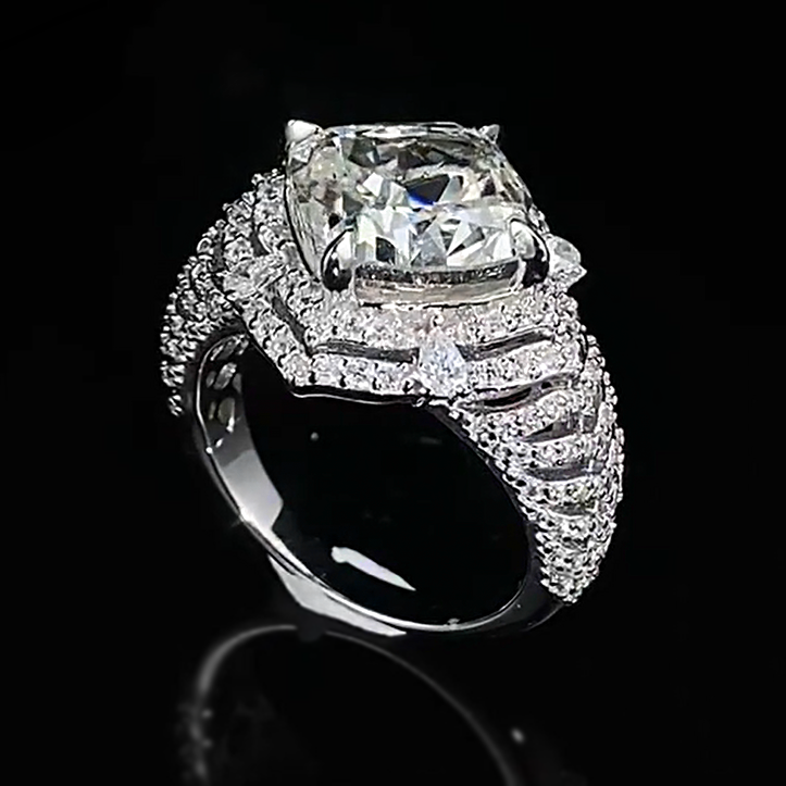 Gorgeous 8 ctw Cushion Cut White Gemstone Engagement Ring -JOSHINY