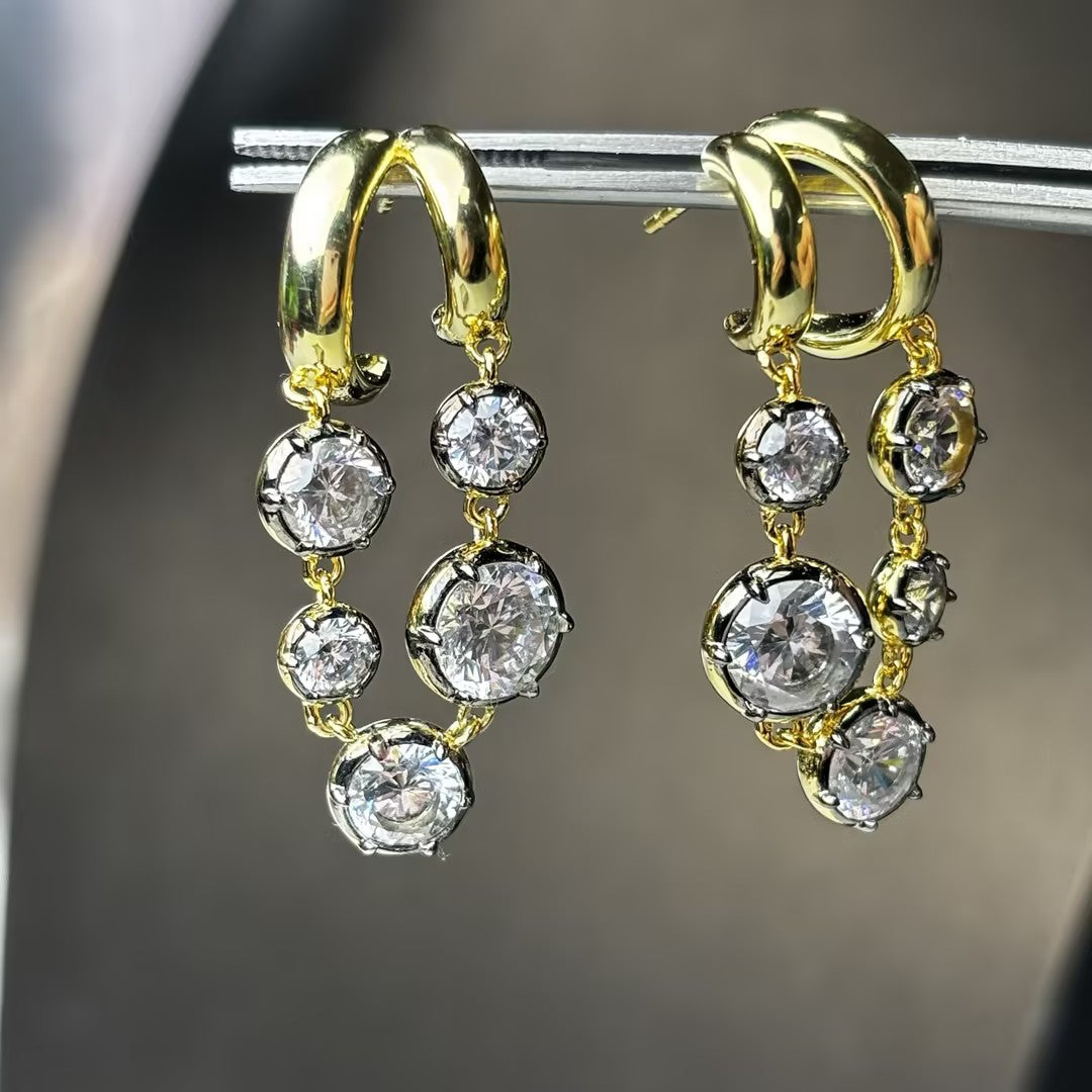 2.0Ctw Two-tone Gold Dangling Gemstone Earrings-JOSHINY