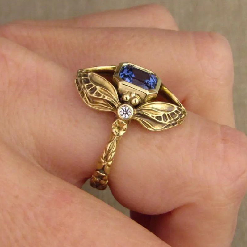 3.0ct Dragonfly Blue Gemstone Ring -JOSHINY