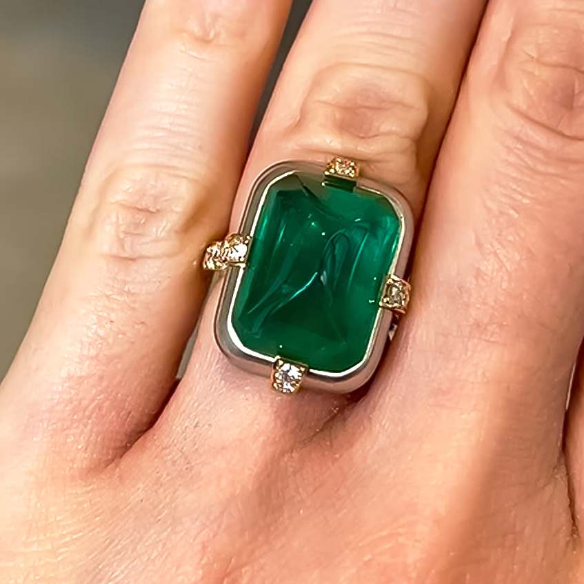 Fashion 12 ctw Emerald Sugar Loaf Cut Ring for Men and Women -JOSHINY