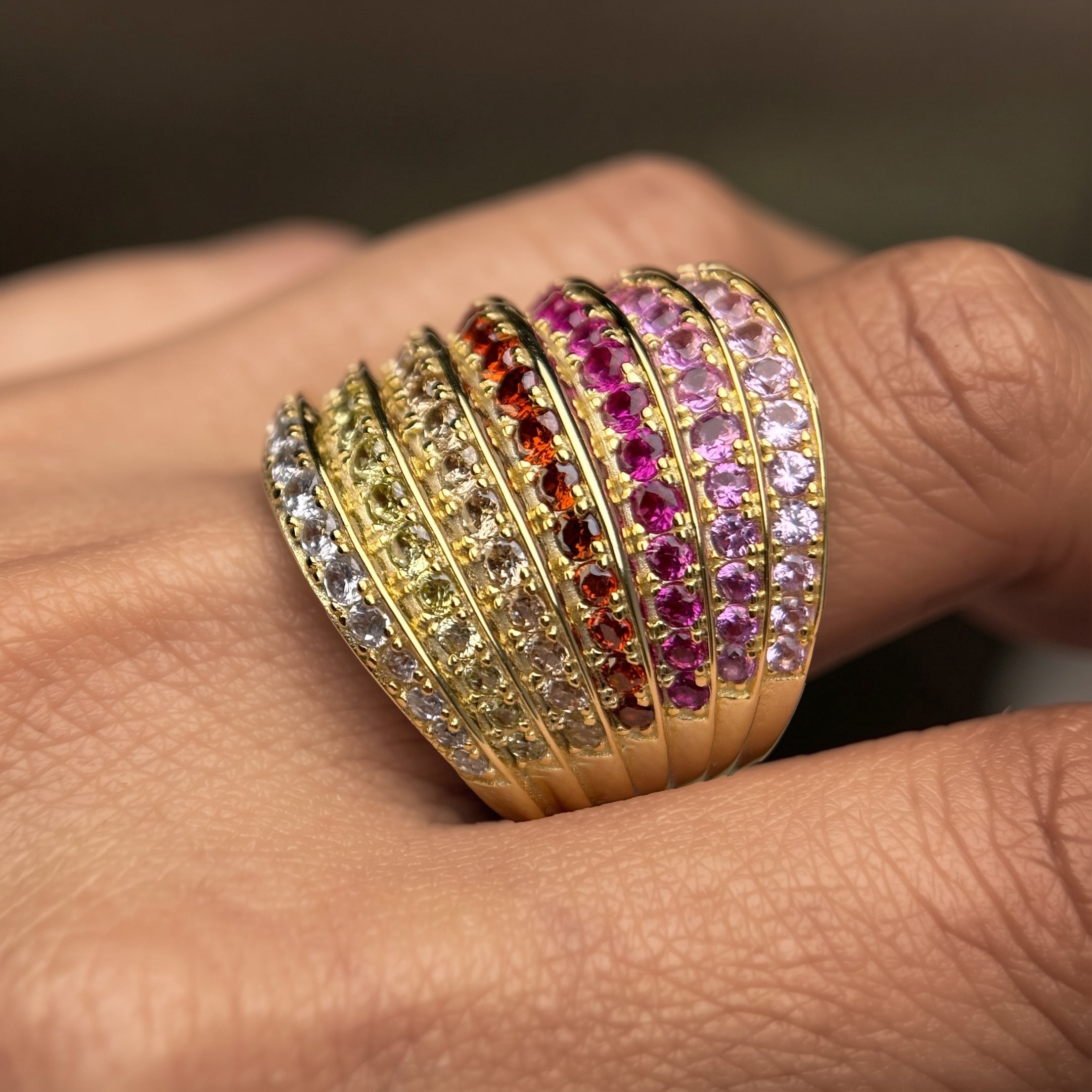 3Ctw Rainbow Gradient Gemstone Ring-JOSHINY