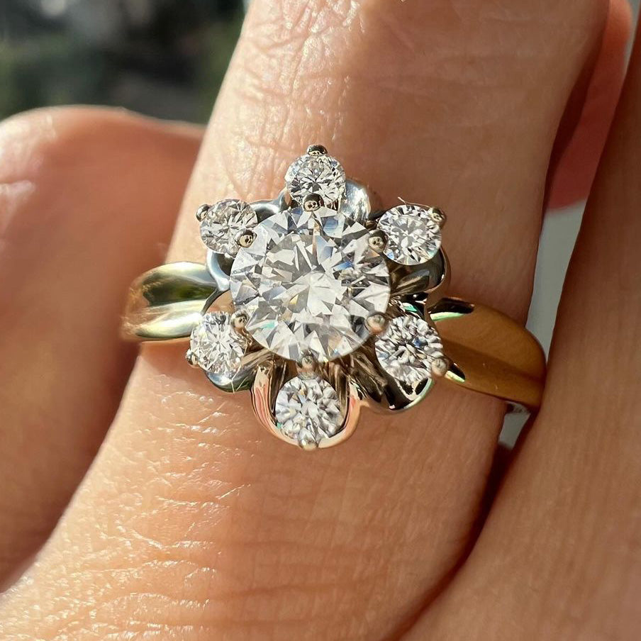 3ctw Round Cut Chamomile Fancy Stone Engagement Ring -JOSHINY