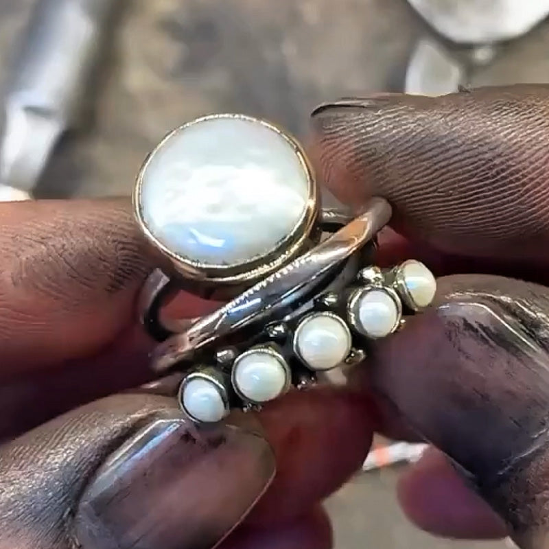 3.5ctw Vintage Pearl Silver Ring -JOSHINY