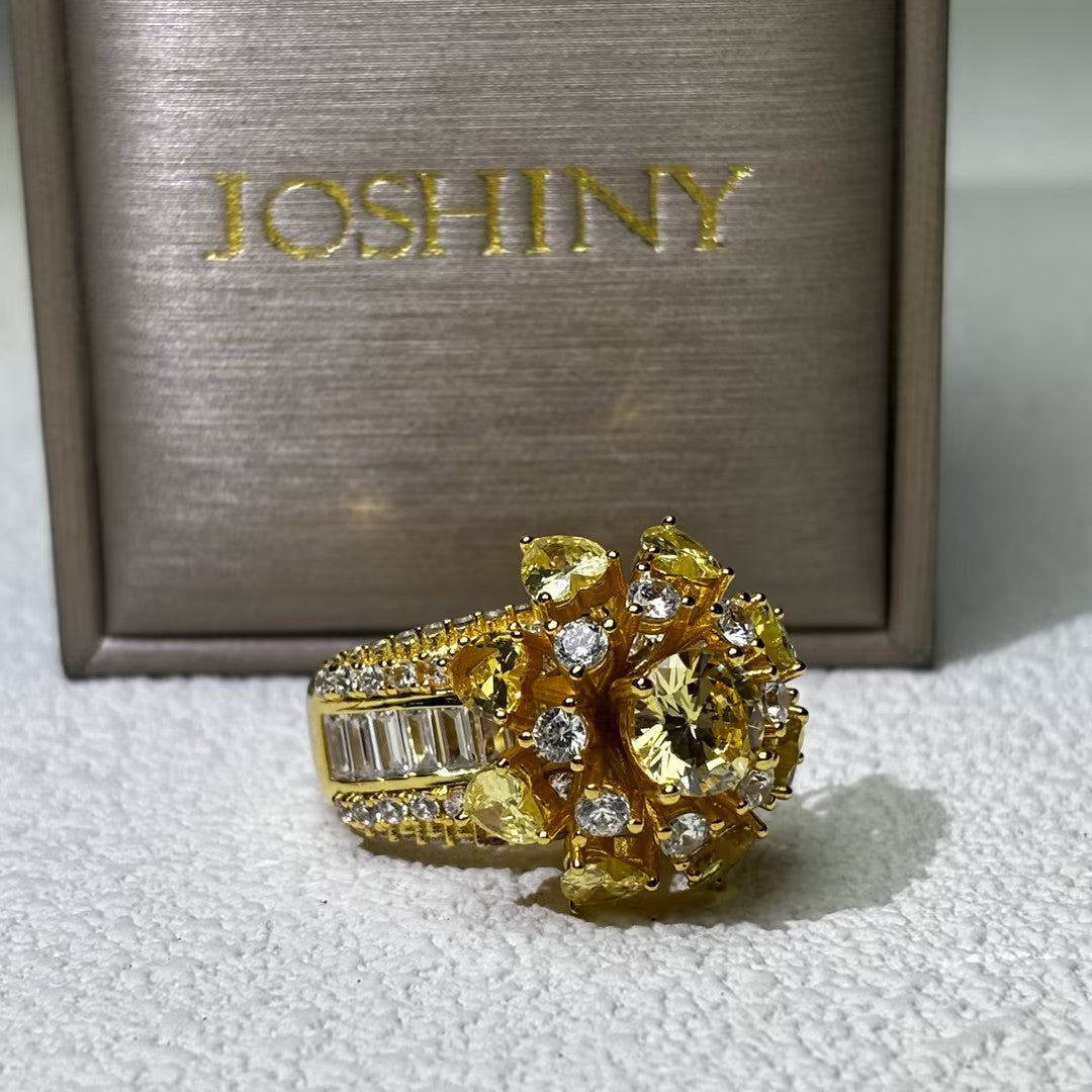 12Ctw Multi-layered Gemstone Flower Engagement Ring-JOSHINY