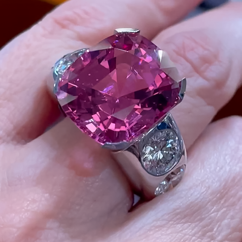 Stylish 7 ctw Cushion Cut Pink Gemstone Cocktail Ring -JOSHINY