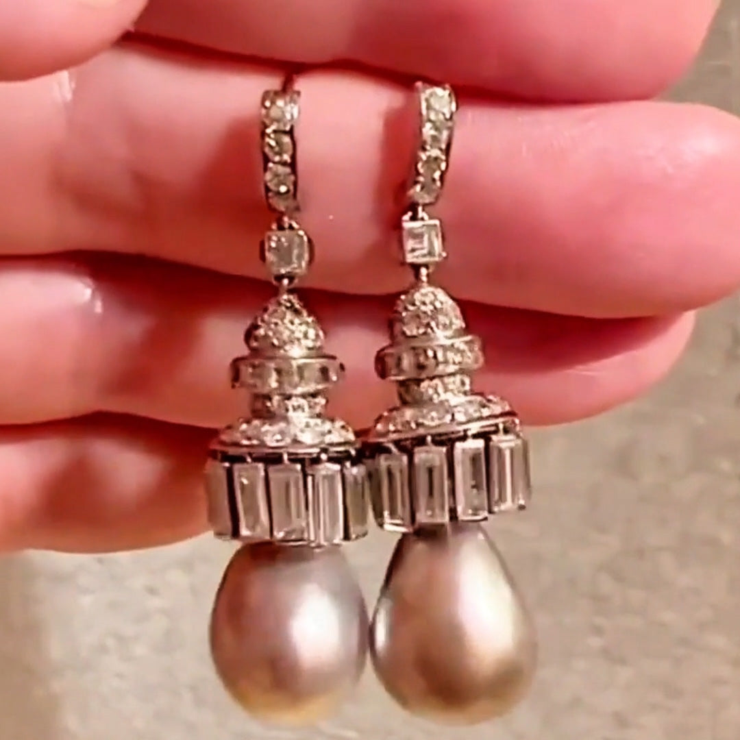 Seductive 8.0ctw pearl gemstone vintage style dangle earrings -JOSHINY