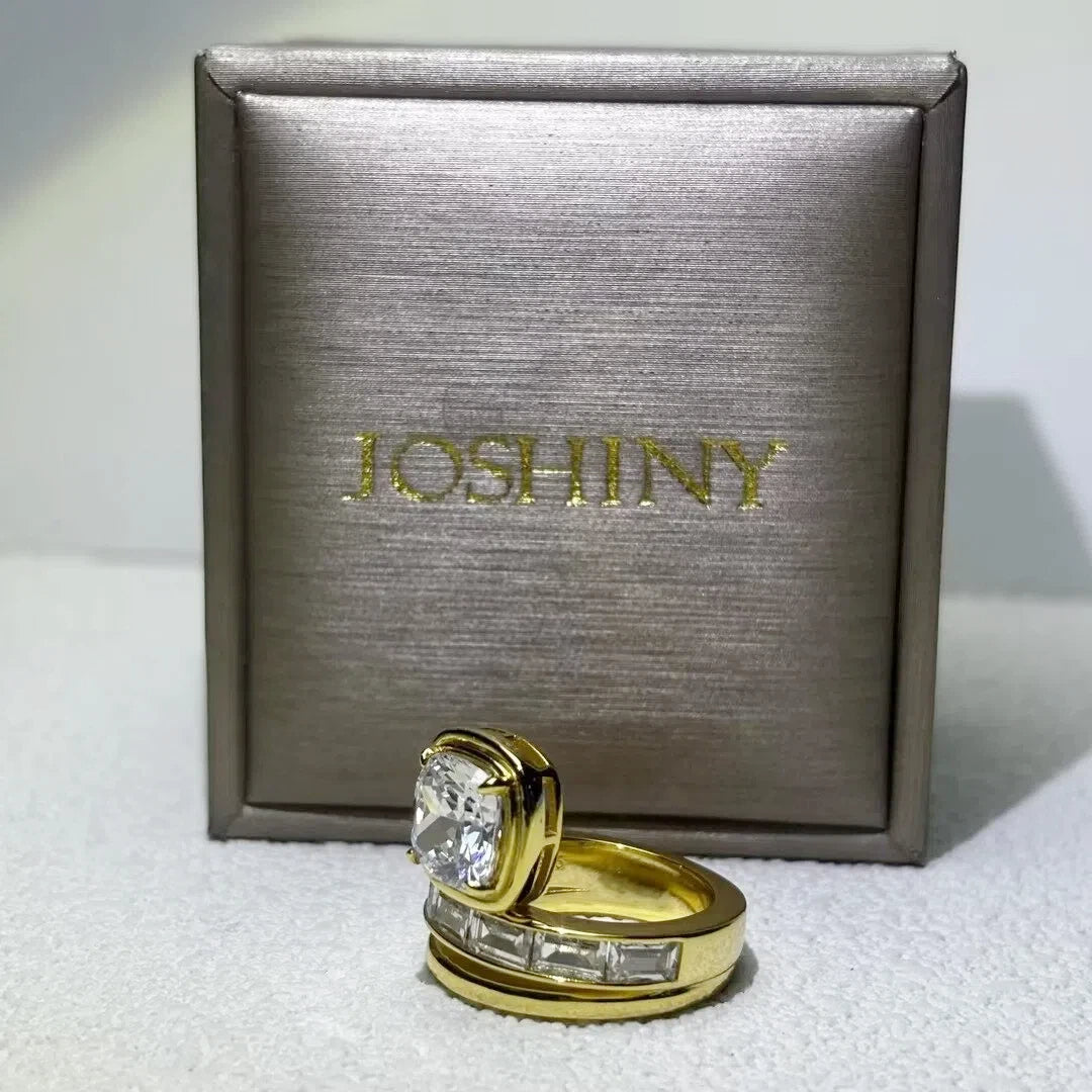 3 CTW Cushion Cut White Cubic Zirconia 925 Sterling Silver Engagement Ring -JOSHINY
