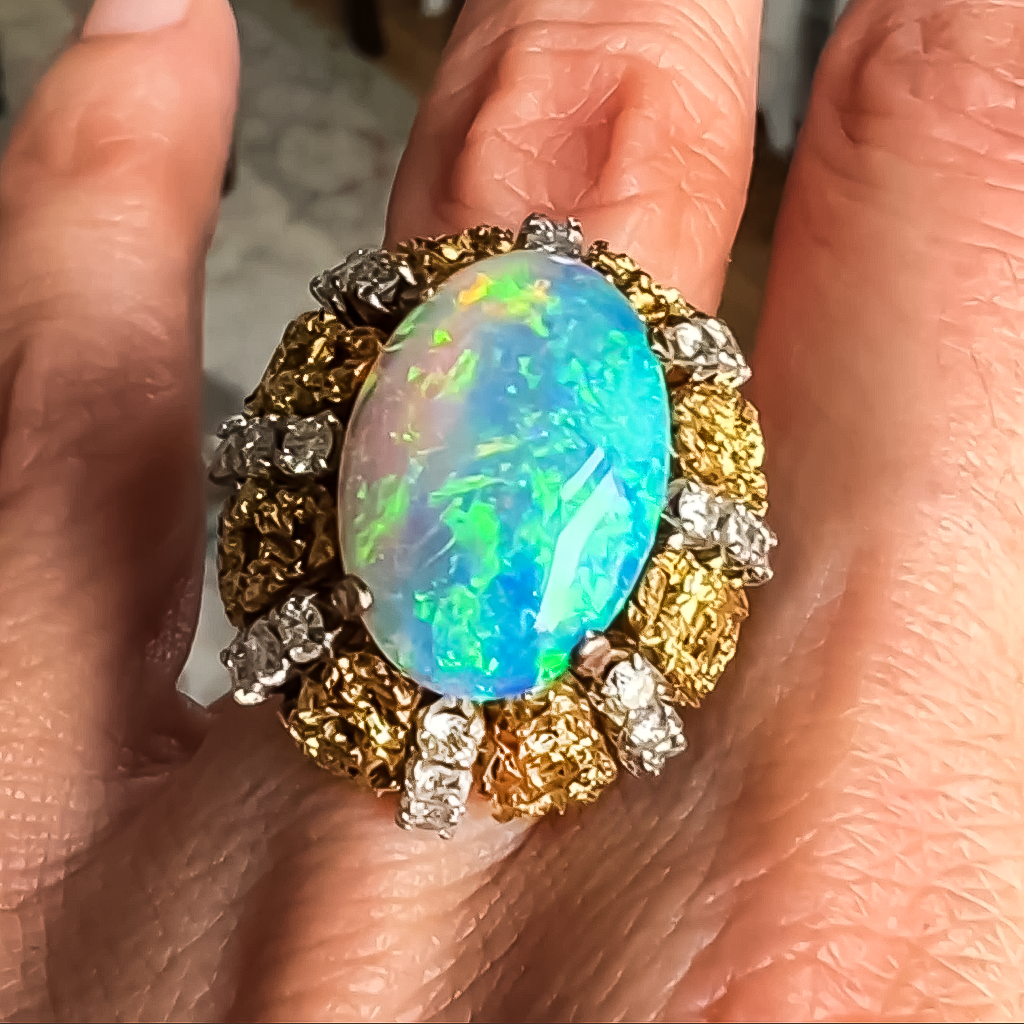 Unique 20 ctw Oval Cut Opal Cocktail Ring -JOSHINY