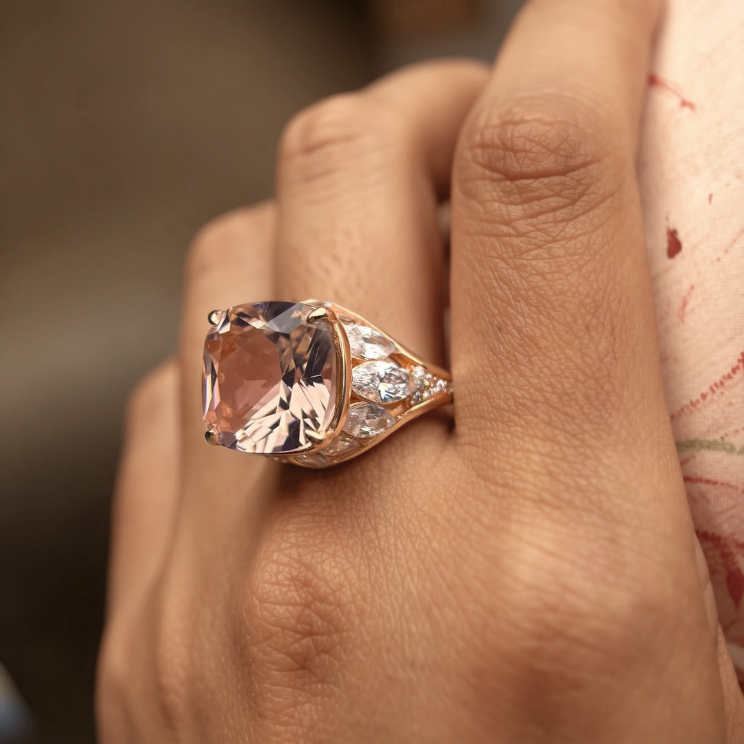 Exquisite 6 ctw Cushion Cut Pink Gemstone Ring -JOSHINY