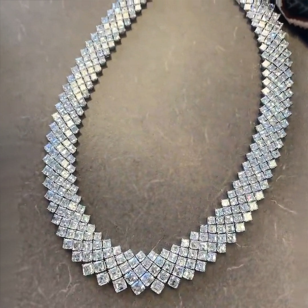 97ctw Asscher Cut Braided Multi-Stone Necklace -JOSHINY