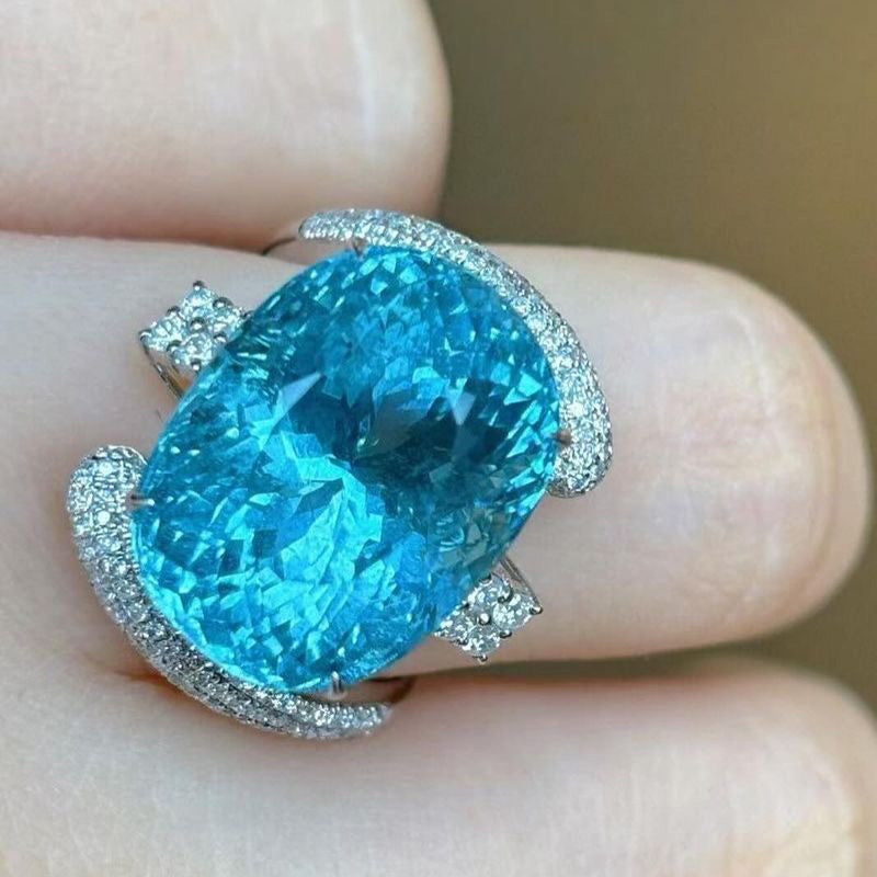 15.05ct Oval Cut Super Aquamarine Ring -JOSHINY