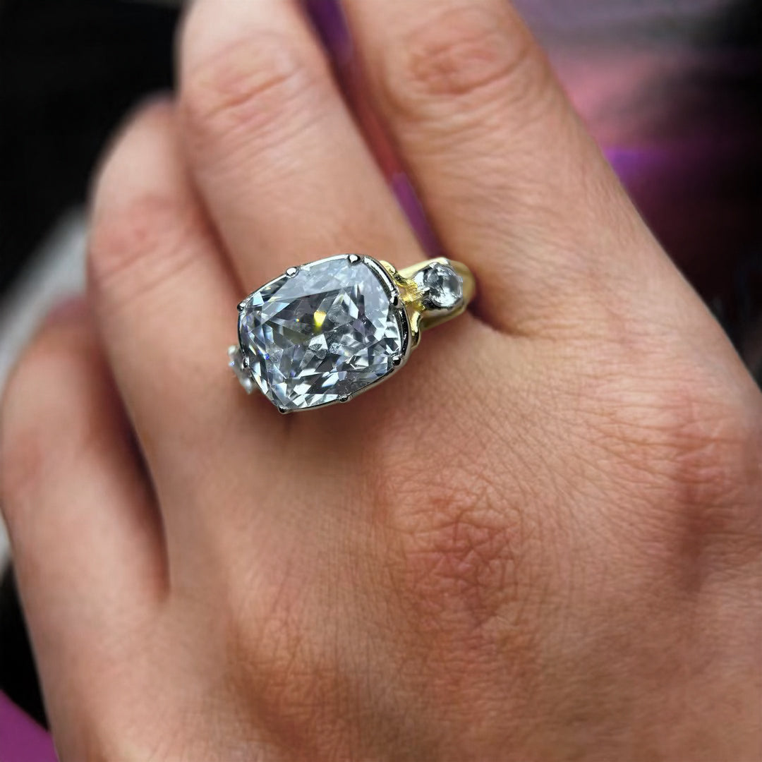 5ctw Elongated Cushion-Cut Signature Three-Stone Antique Ring-JOSHINY