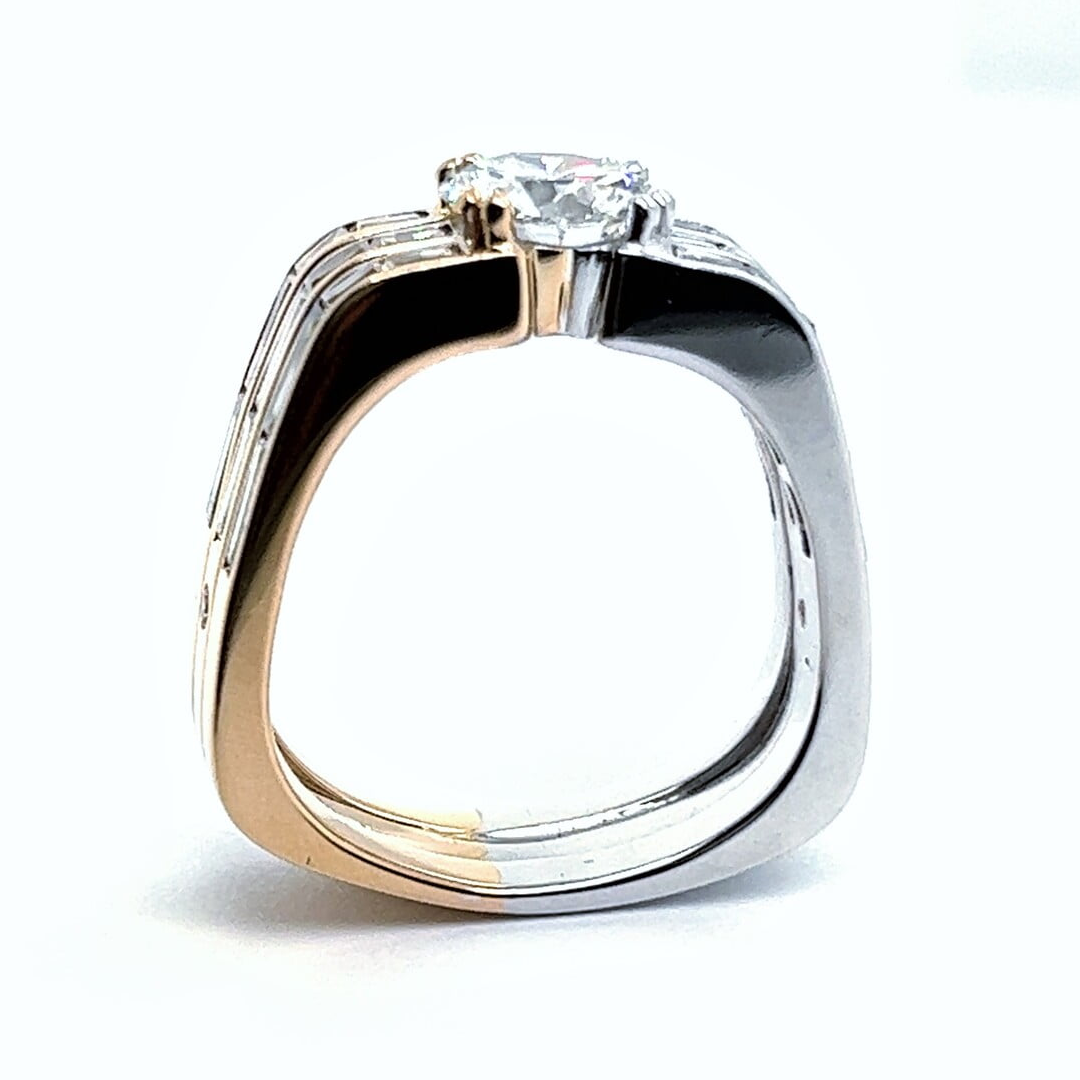 3.12ctw Round and Baguette Cut Two Colour Gold Plated Ring -JOSHINY