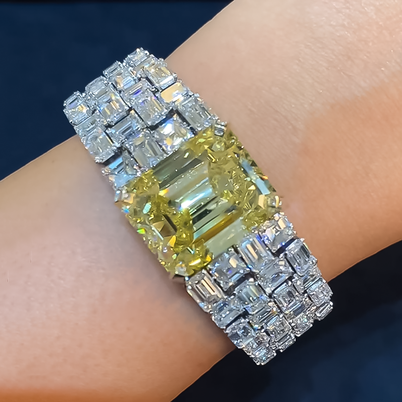 Gorgeous 18 ctw Emerald Cut Yellow & White Stone Full Set Bracelet -JOSHINY