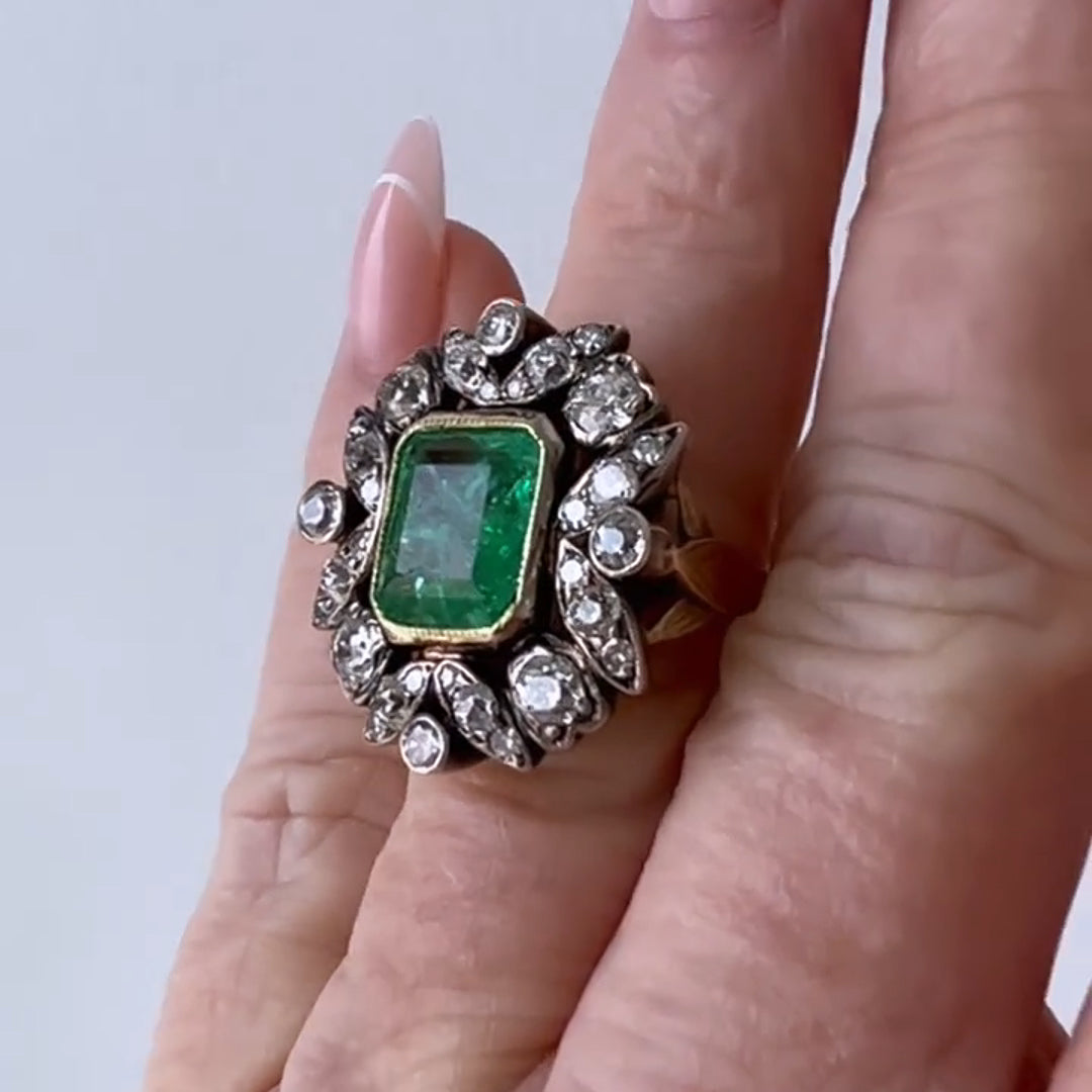 6.6ct Vintage Emerald Engagement Ring -JOSHINY