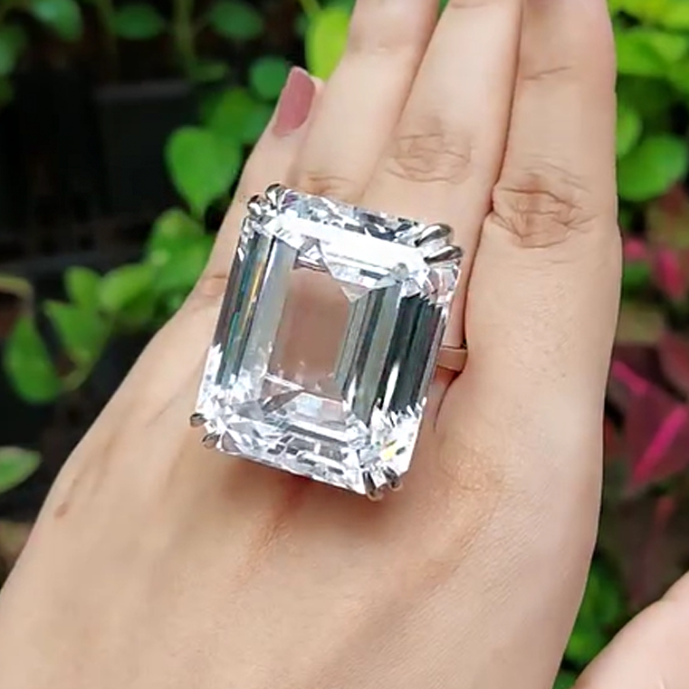 Outstanding 15 ctw Emerald Cut White Gemstone Solitaire Ring -JOSHINY