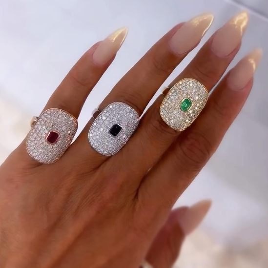 Stylish 3 ctw Octagonal Cut Ruby & Sapphire & Emerald Ring -JOSHINY