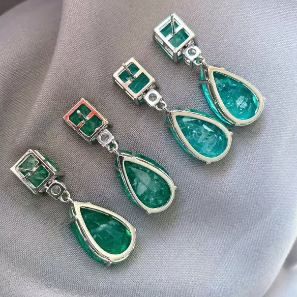 Simple 14 ctw Emerald & Pear Cut Paraiba & Emerald Gemstone Earrings -JOSHINY