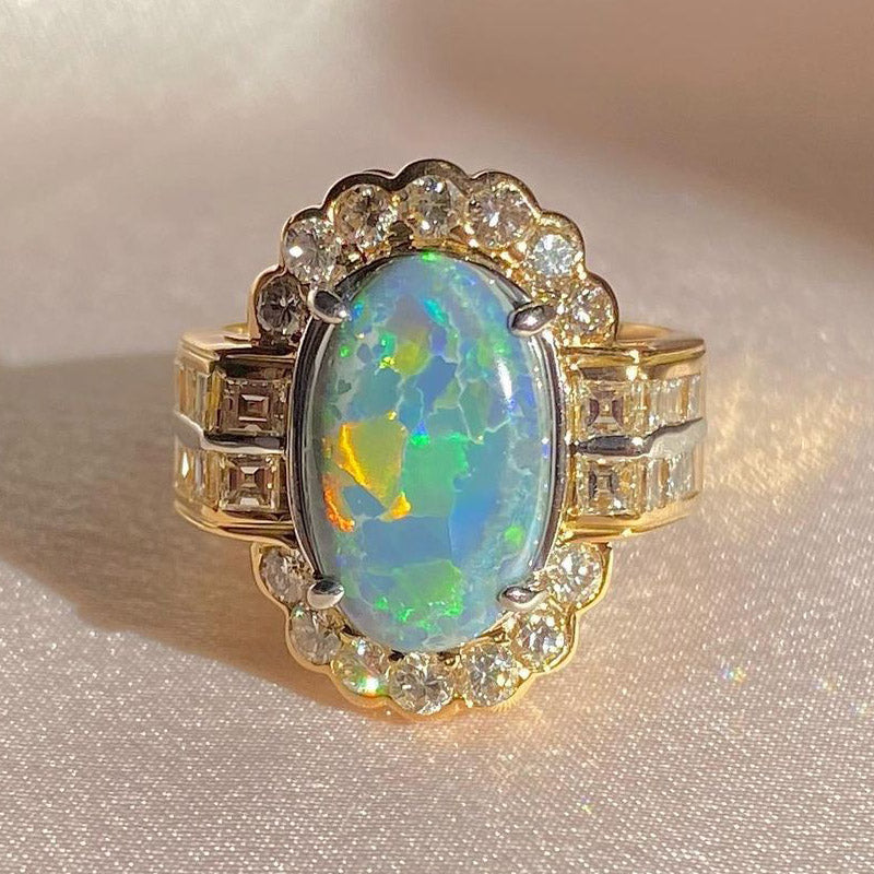 8ctw Oval Blue Opal and Gemstone Cluster Ring-JOSHINY