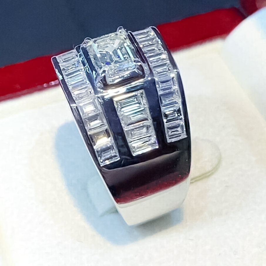 Stylish 4 ctw Emerald Cut White Gemstone Ring -JOSHINY