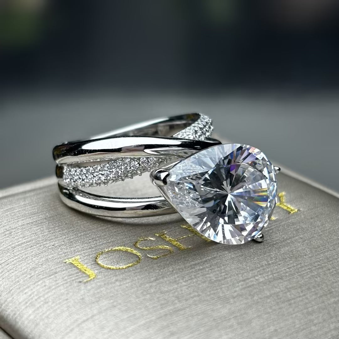 Stylish 6 ctw Pear Cut White Gemstone Elegant Engagement Ring -JOSHINY