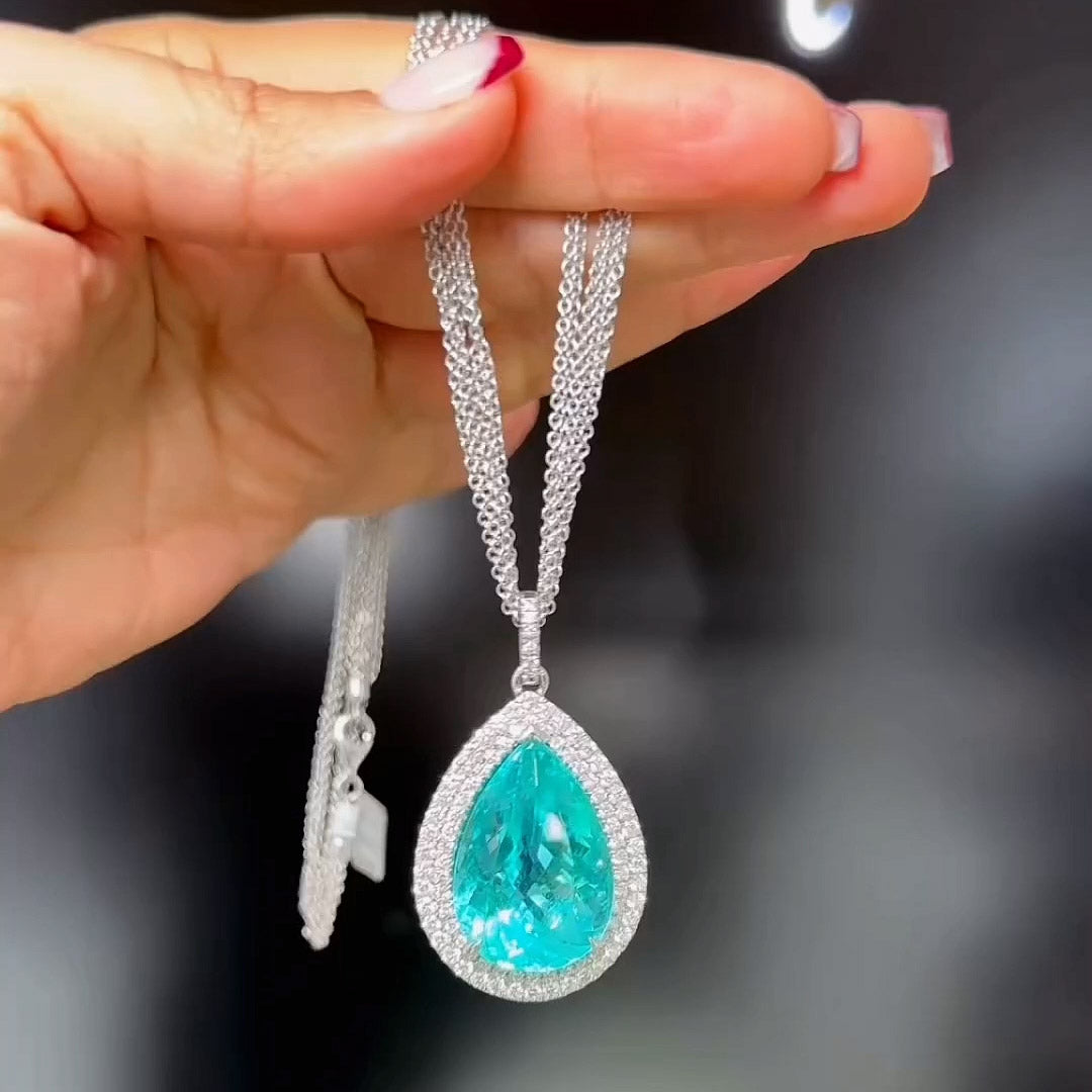 10.3ct Teardrop Aquamarine Gemstone Necklace -JOSHINY