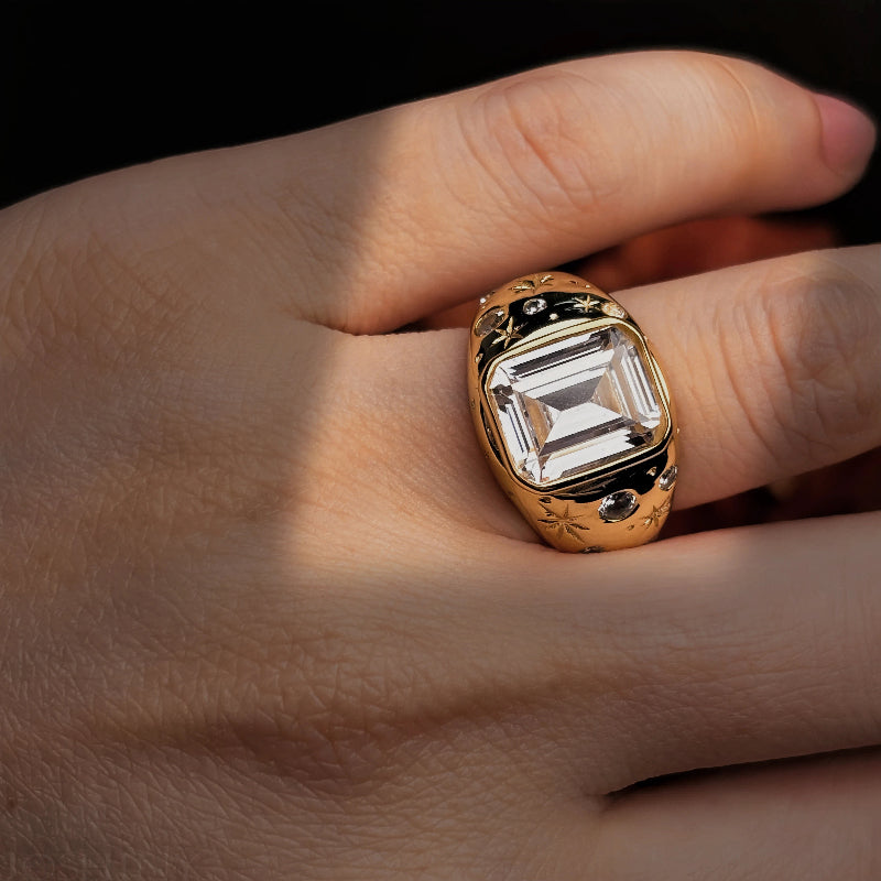 4.32ctw Emerald Cut Starry Sky Pattern Ring-JOSHINY