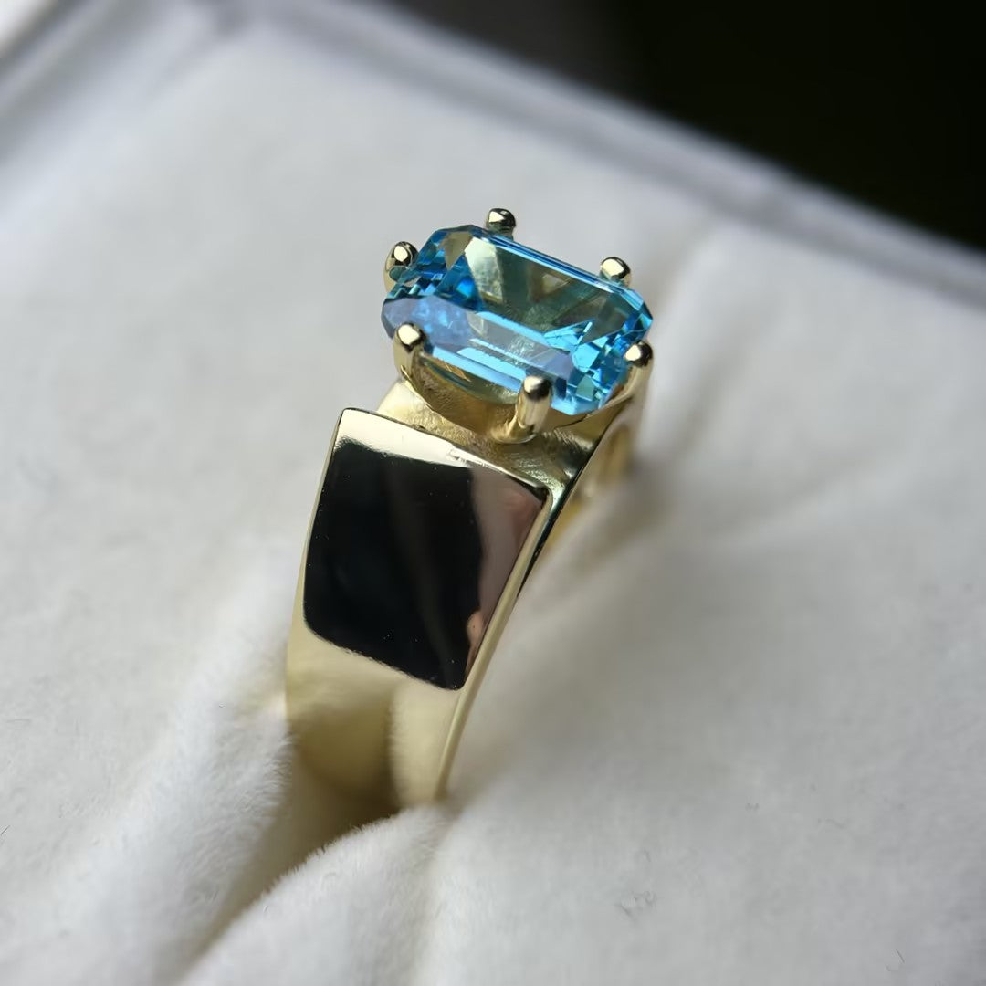 4 Carat Emerald-Cut Aquamarine & Sapphire Engagement Ring