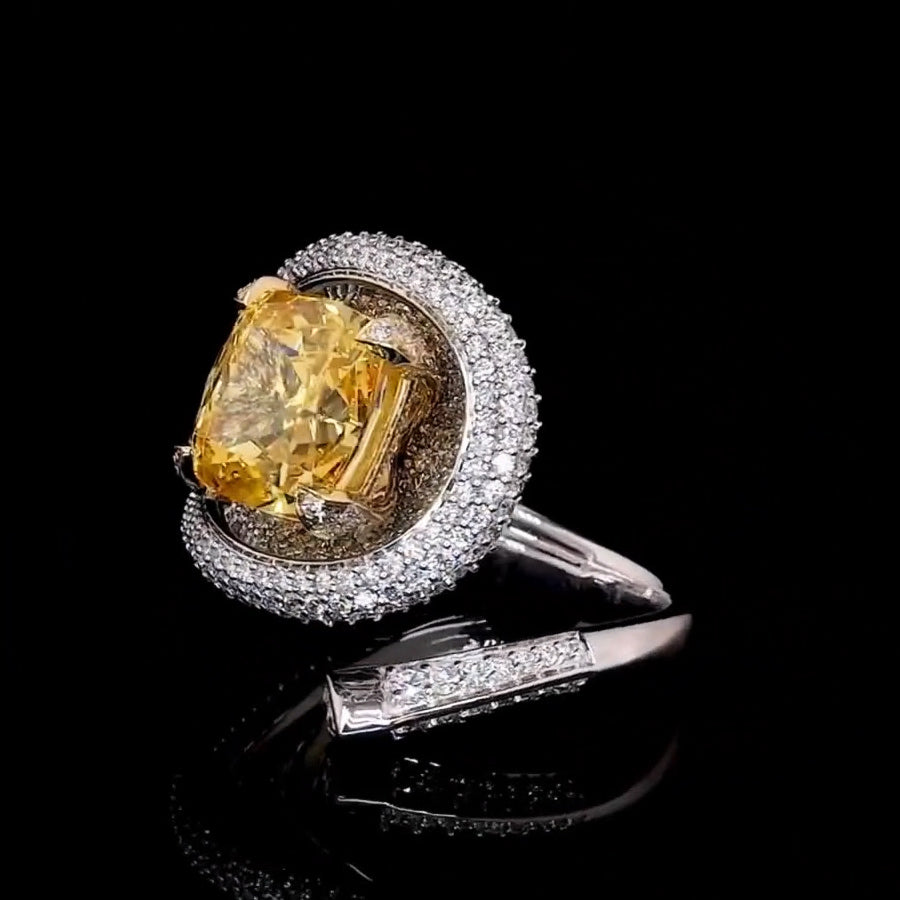 5ctw Stunning cushion cut yellow gemstone slot ring -JOSHINY