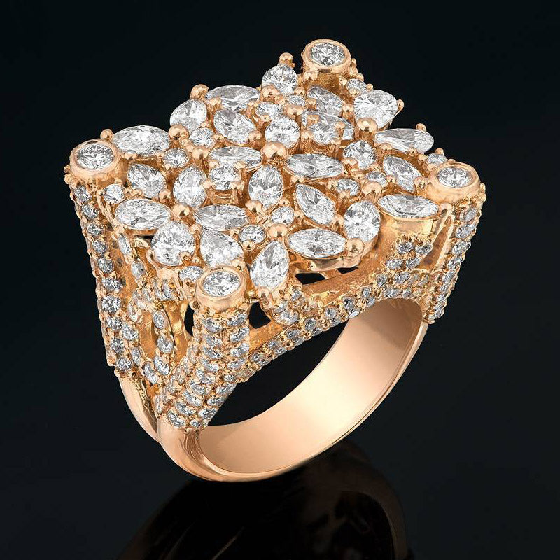 4.0ctw Marquise and Round Cut Flower Cluster Sparkling Ring -JOSHINY