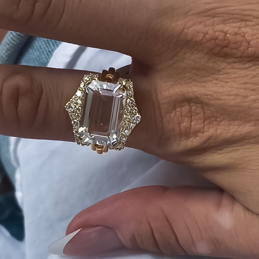 Unique 12 ctw Emerald Cut White Gemstone Engagement Ring -JOSHINY