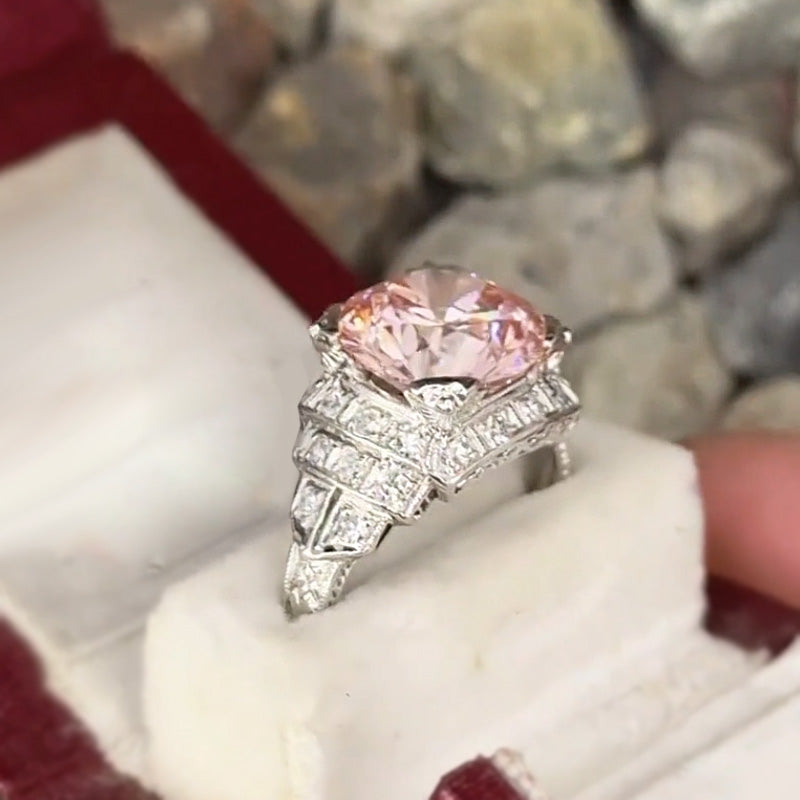 4.0ct Round Cut Pink Vintage Engagement Ring -JOSHINY