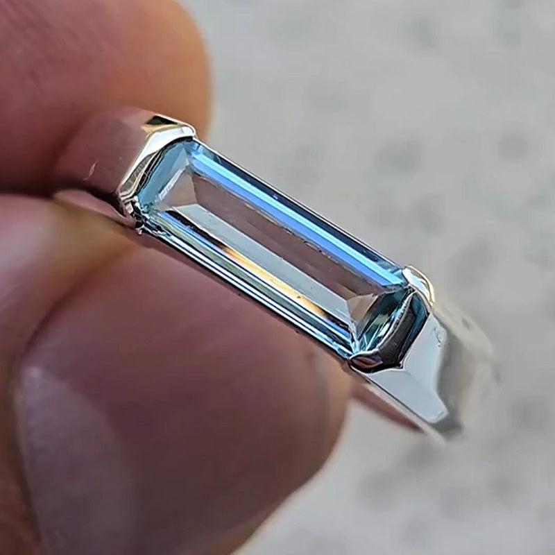 2.7ct Baguette Cut Aquamarine Ring -JOSHINY