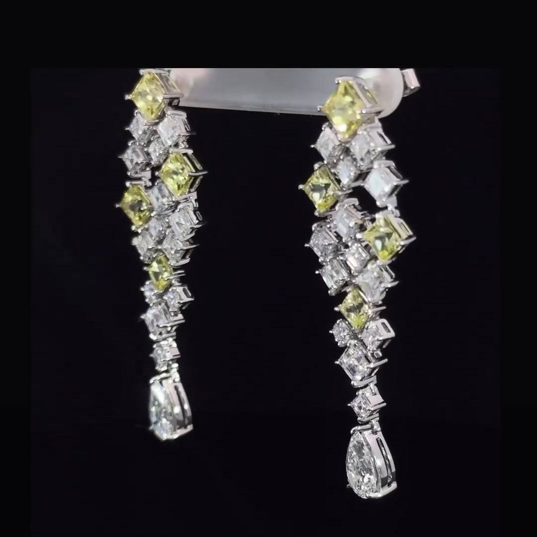 9ctw Yellow and White Asymmetric Patterned Gemstone Earrings -JOSHINY