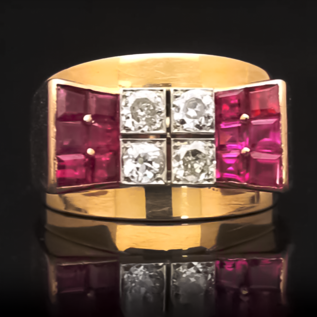 Elegant 1.5 ctw Round & Square Cut Ruby & White Gemstone Ring -JOSHINY