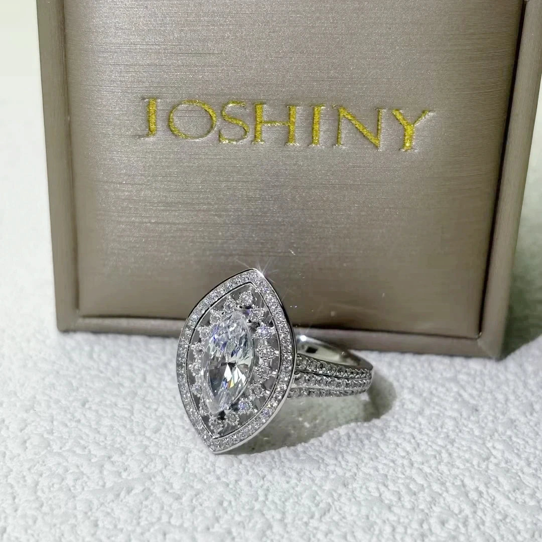 5 CTW Marquise Cut White Cubic Zirconia 925 Sterling Silver Engagement Ring -JOSHINY