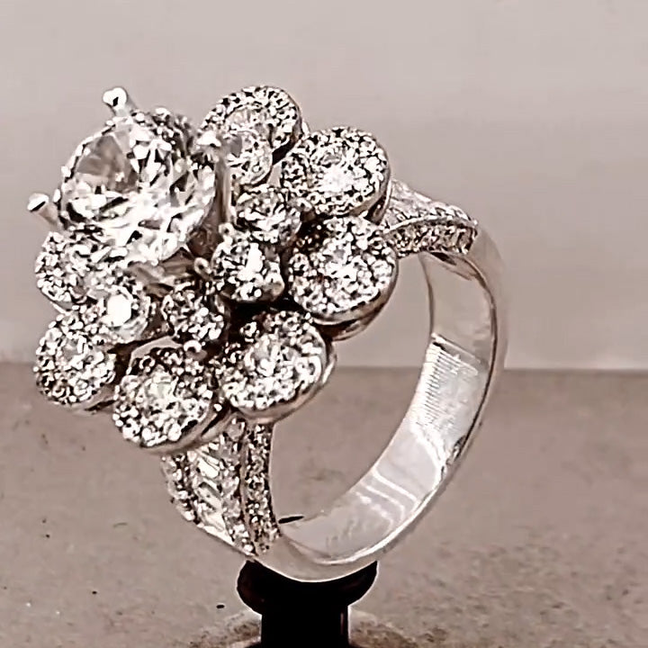 5ctw Round Cut Cluster Modern Crafted Gold and Silver Ring -JOSHINY