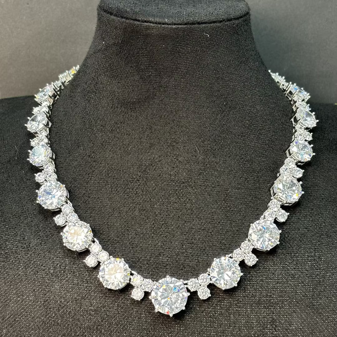 60 Ctw Round Cut White Cubic Zirconia 925 Sterling Silver Necklace-JOSHINY