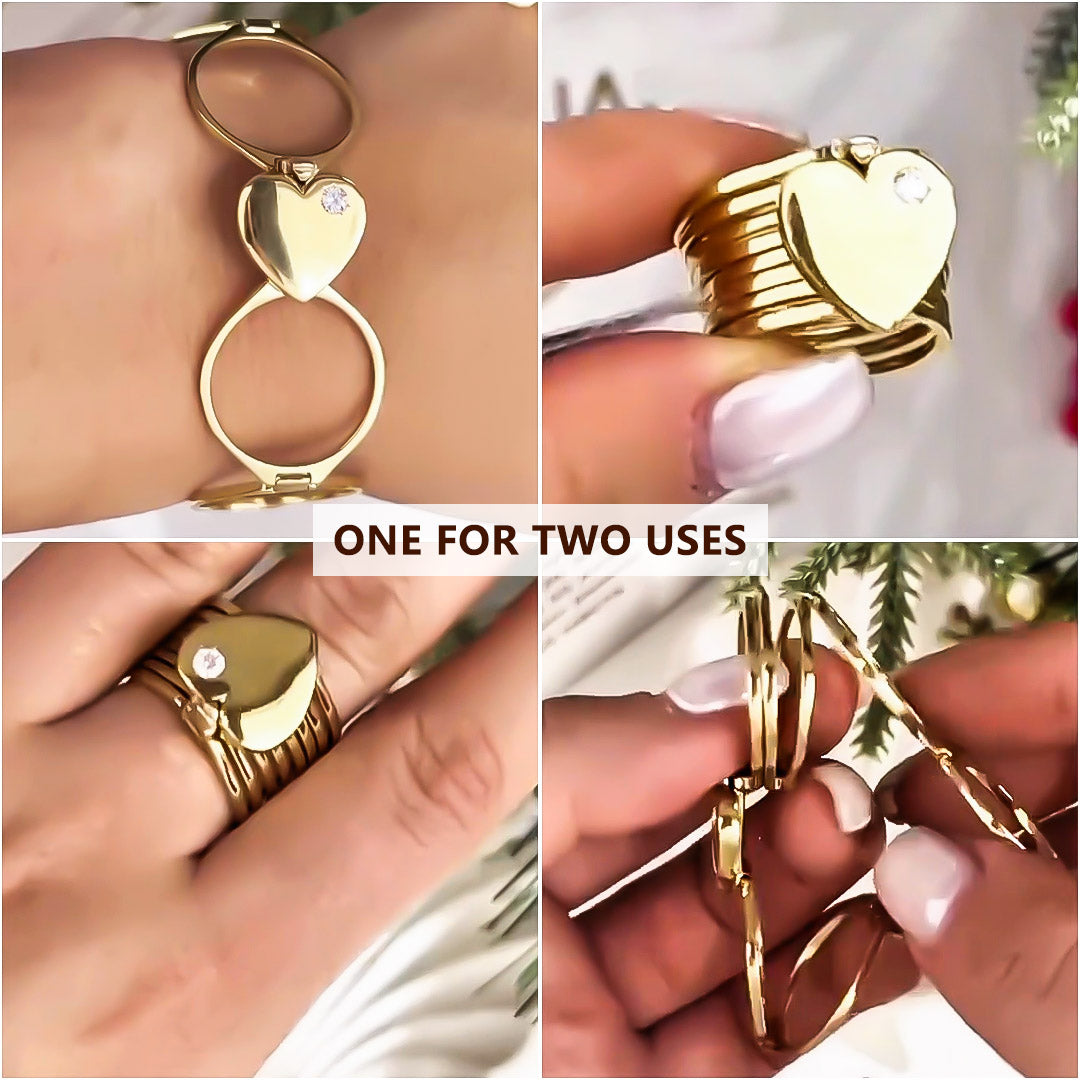 One Two Uses Heart Set Gemstone Ring Bracelet -JOSHINY